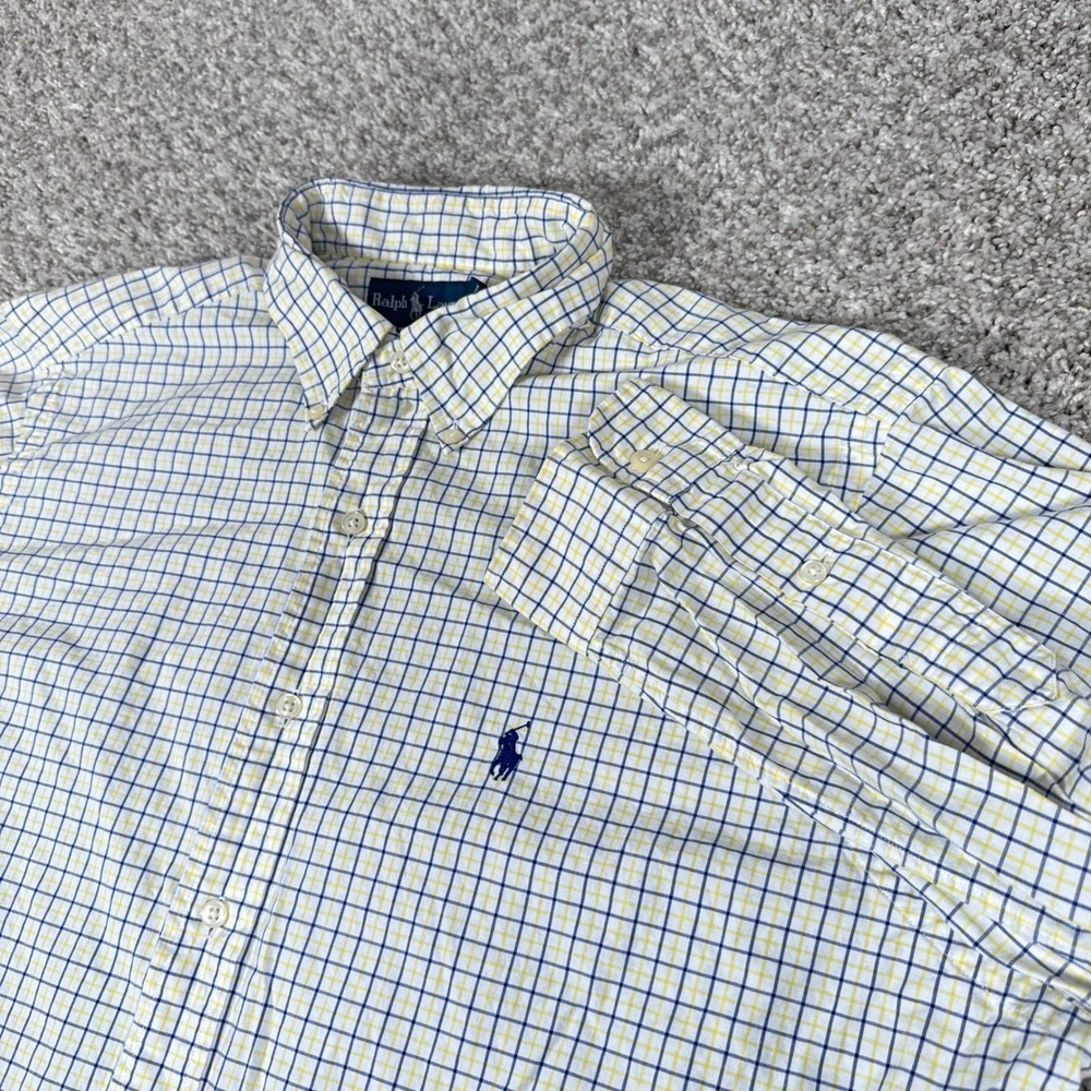 Ralph Lauren Shirt Mens XL White Blue Yellow Check Classic Preppy Button Down